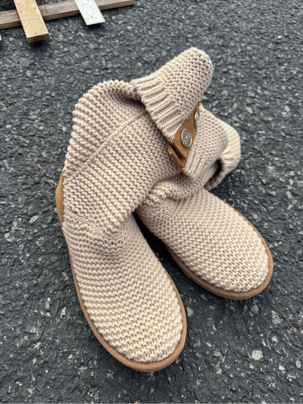 UGG Women's Knit Fold-Over Winter Boots in Light Beige